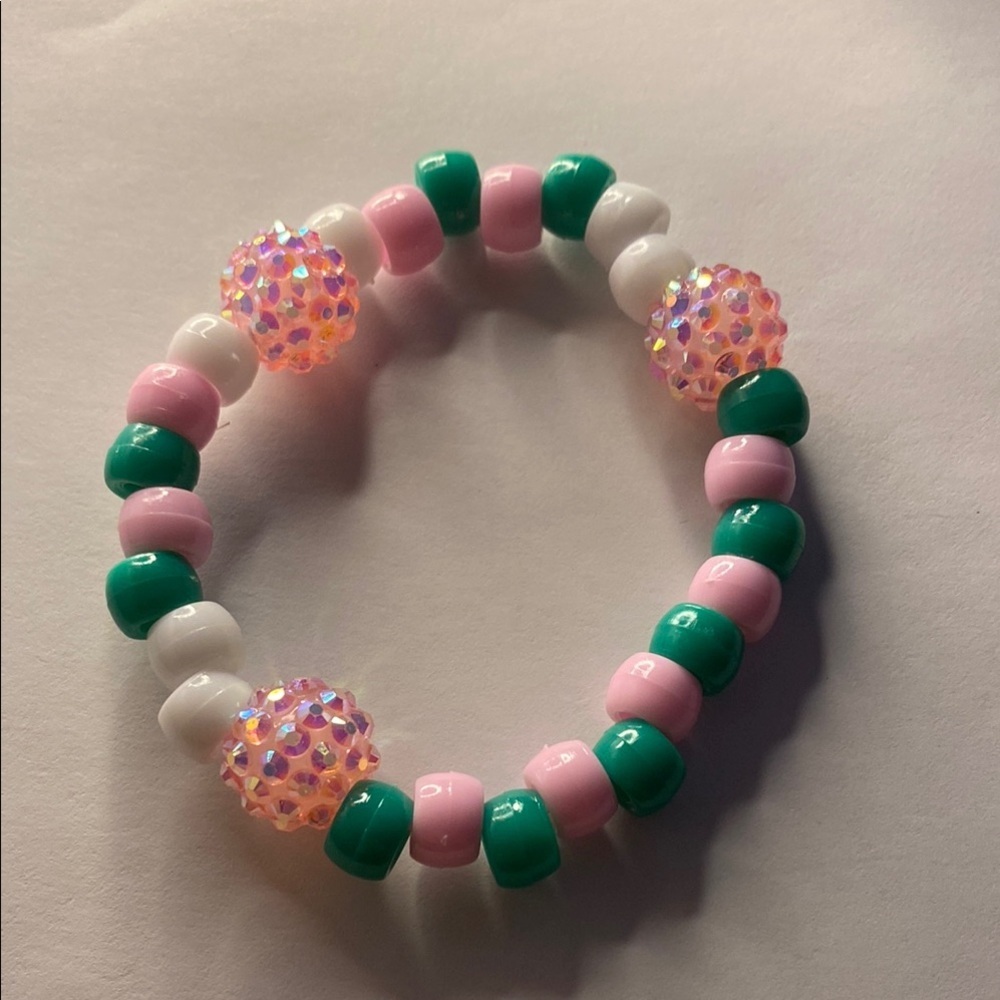 Pink and Green Beaded Bracelet